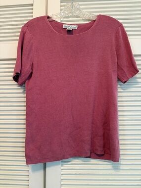 STEPHANIE ANDREWS Silk/Cotton Blend Rose Short-Sleeve Knit Top